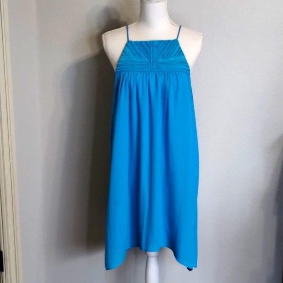 Buddy Love Turquoise Halter Dress Mix Material Collar Sleeveless Size Large - Picture 1 of 7